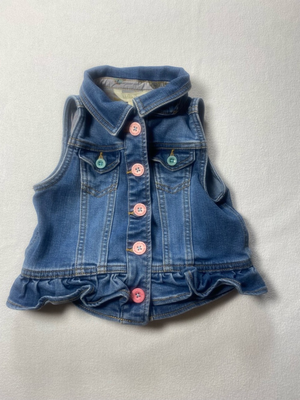 Matilda Jane Blue Denim Vest with Pink & Teal Buttons